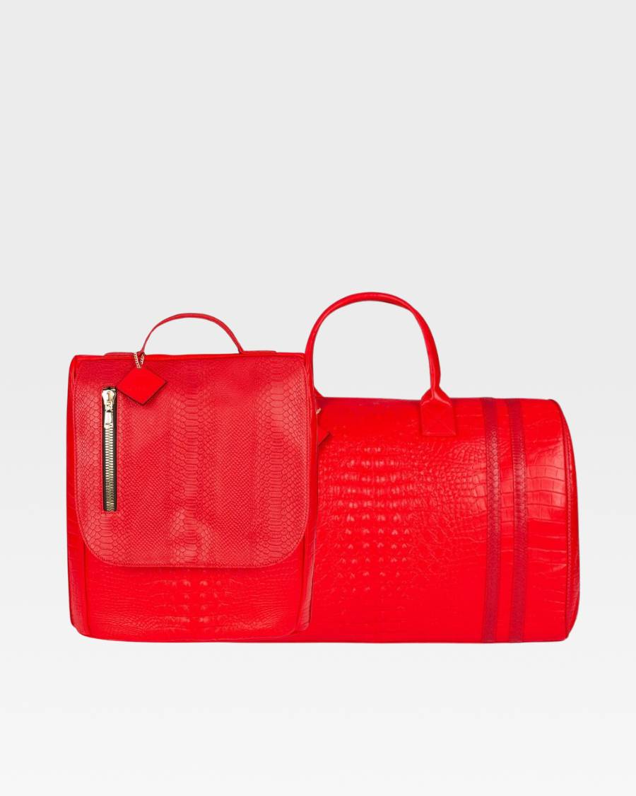 Apollo 2 Faux Crocodile Skin Travel Set in Red